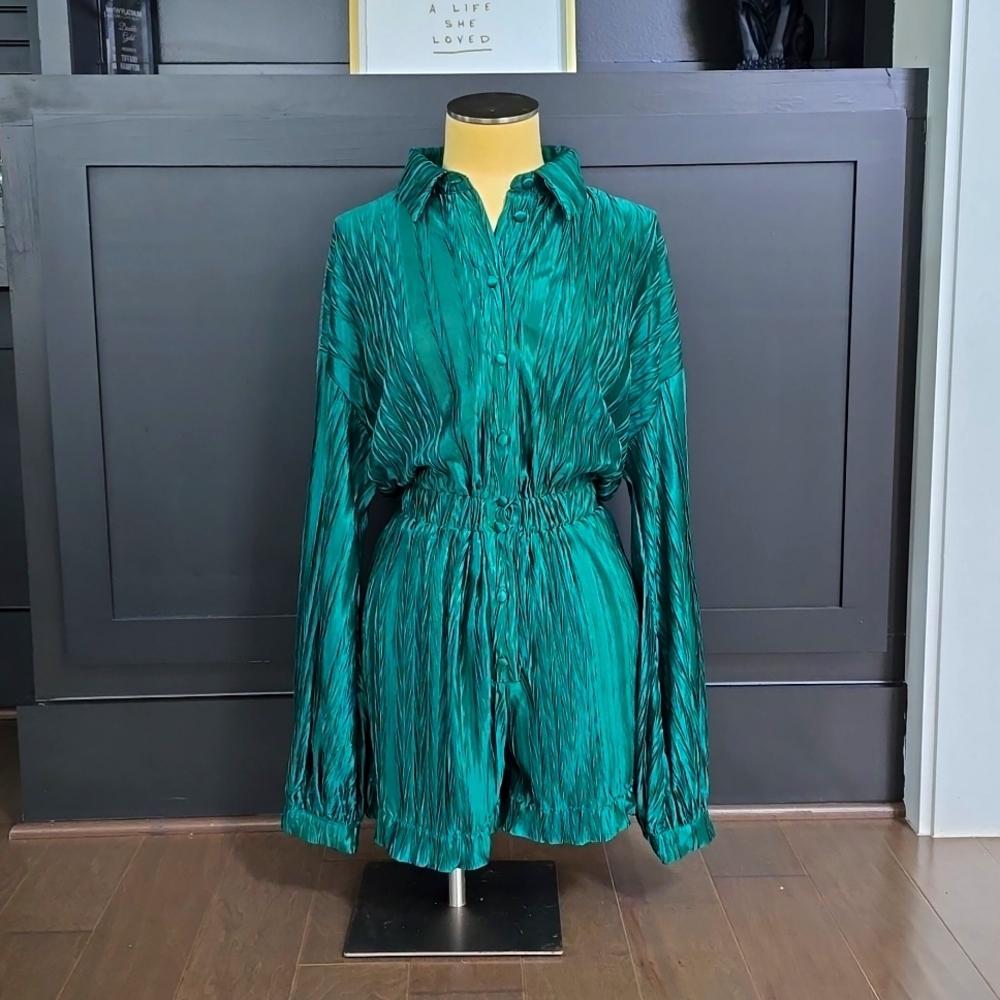 Pleated Long Sleeve Romper